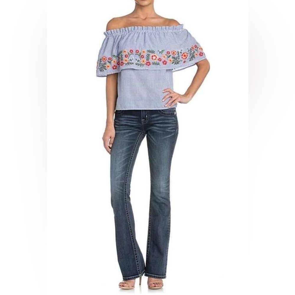 Miss Me Women’s Floral Embroidered Off The Shoulder Top / Shirt (0123, 0143)
